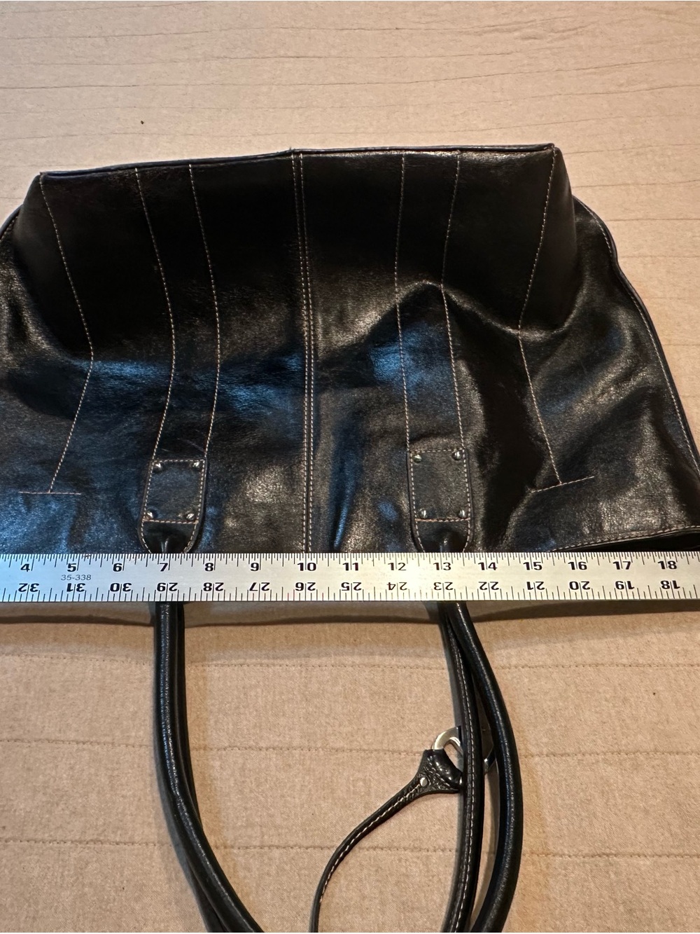 Etienne Aigner Black Leather Tote with Contrast Stitching - Picture 12 of 13